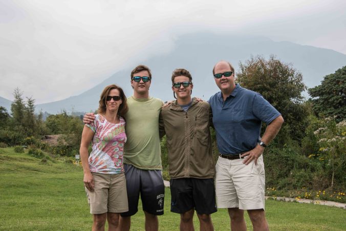 At Mountain Gorilla View Lodge with Mt Sabyinyo volcano behind us