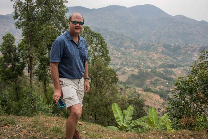 Charlie looking out from a pit stop on our drive back to Kigali