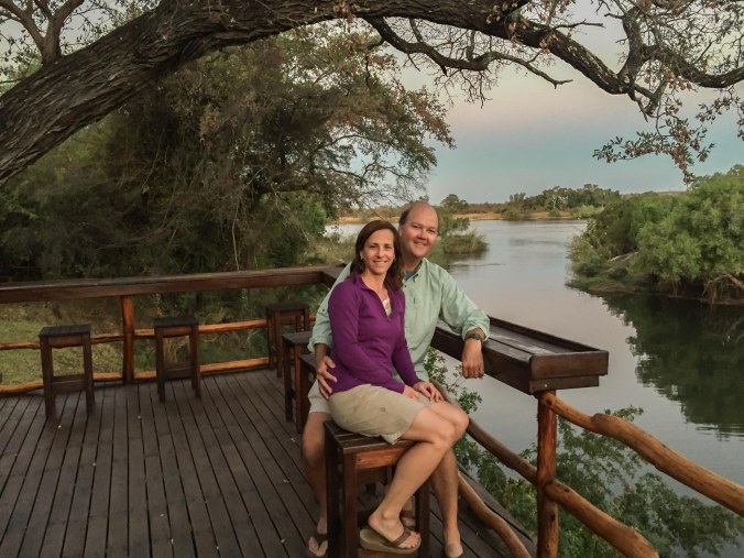 Sarah and Charlie enjoying the sunset after our fishing/safari excurion.