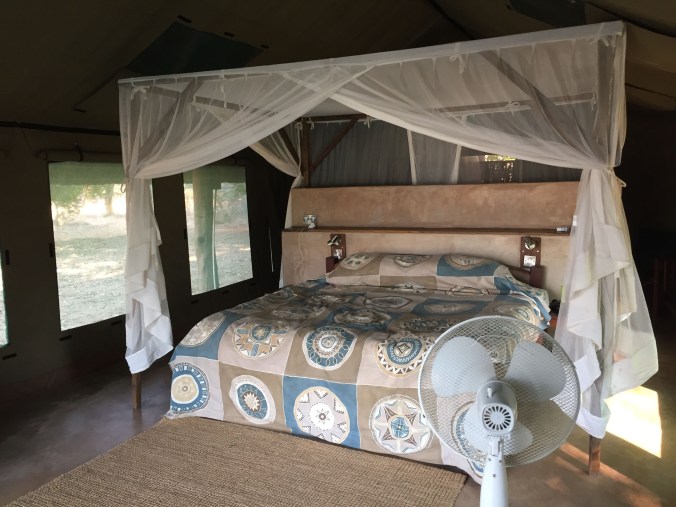 Inside Charlie and Sarah's safari tent