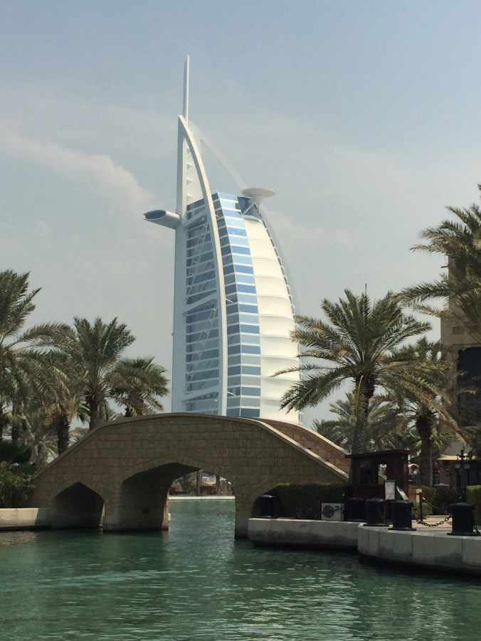 Berg Al Arab from one of the canals at the resort